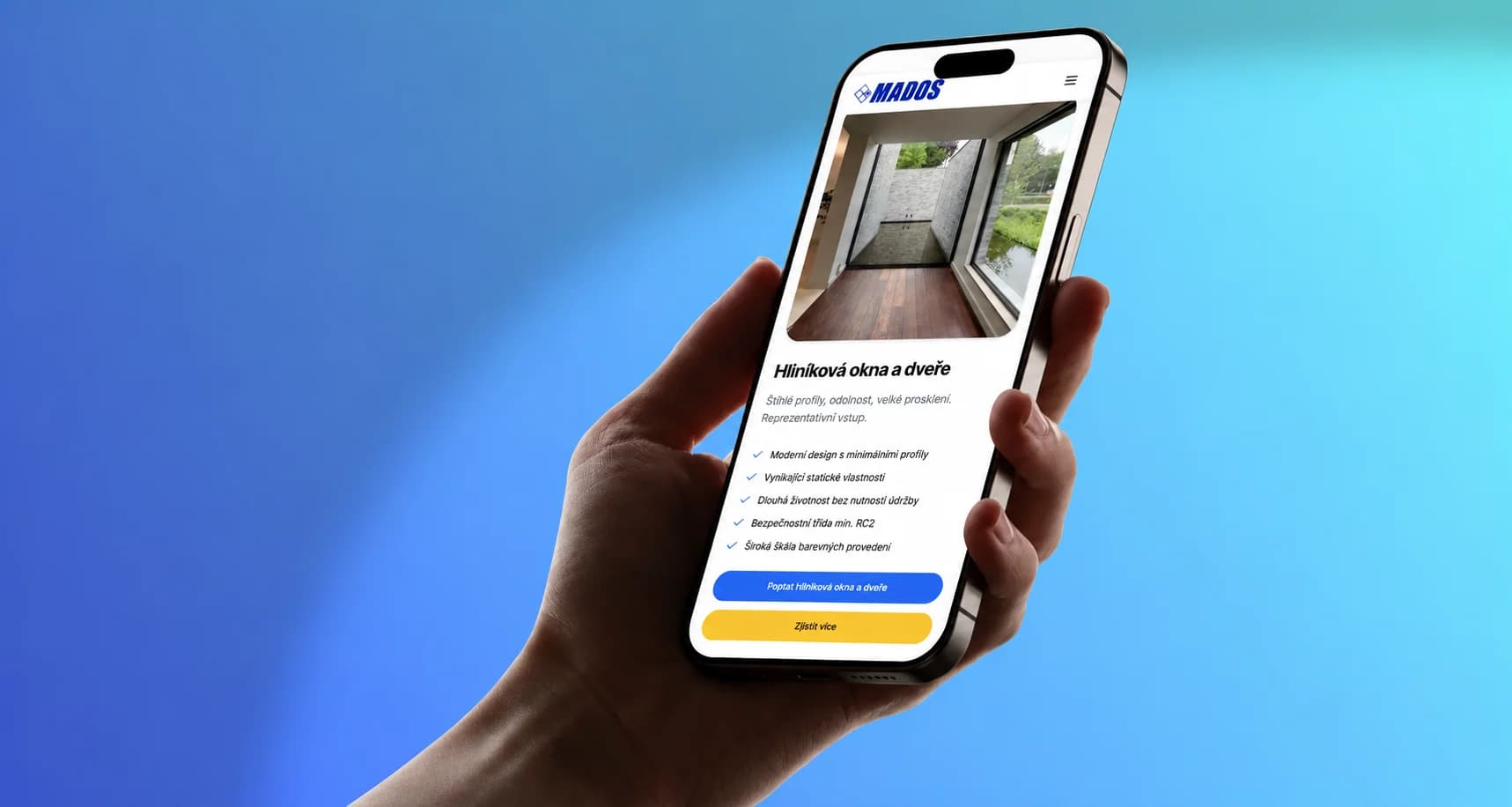 MADOS detail poptávkového webu pro okna, dveře a řešení na míru