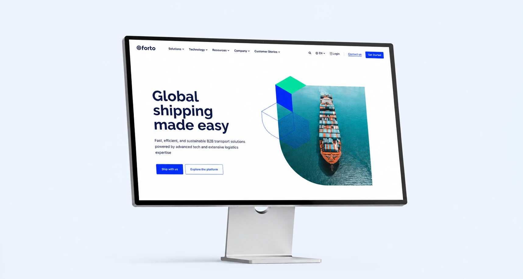 Forto landing page pro globální přepravu a supply chain