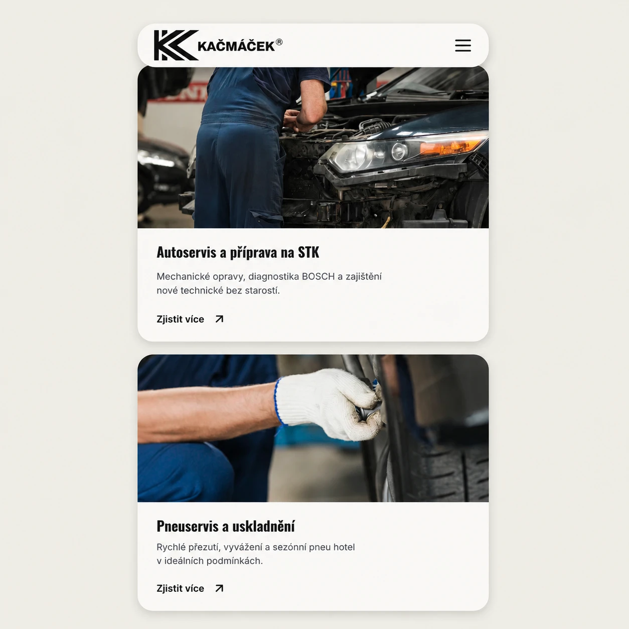 K+K Garant Auto struktura služeb a objednání na webu