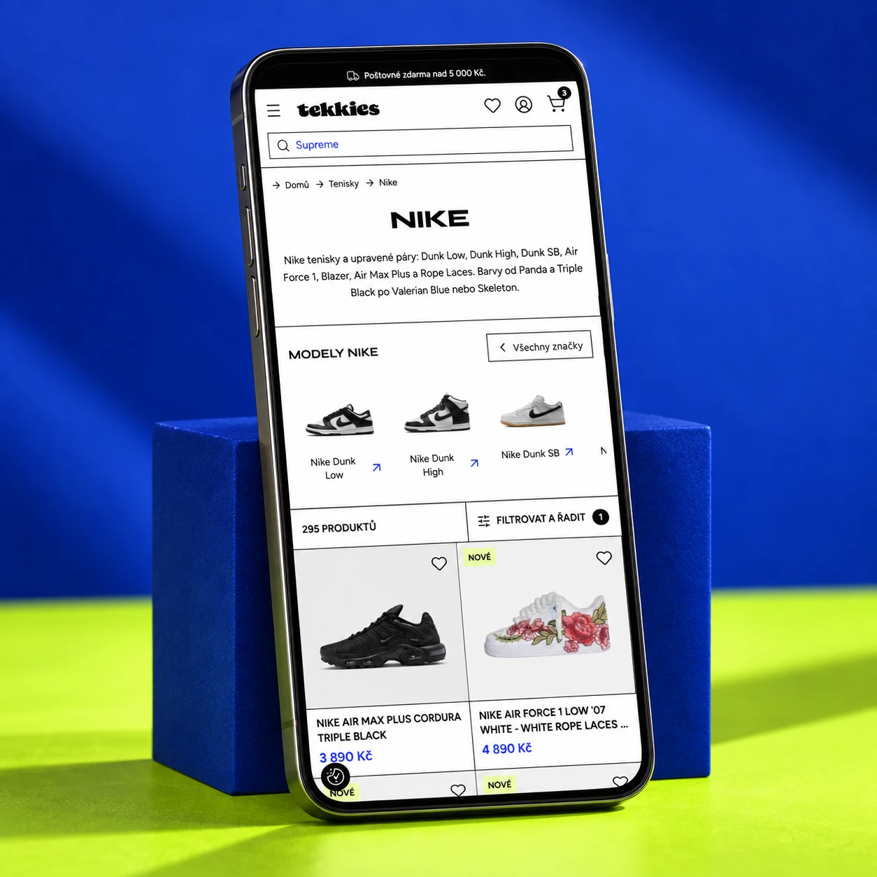 Mobilní kategorie Nike v e-shopu TEKKIES s výběrem modelů a filtrováním tenisek